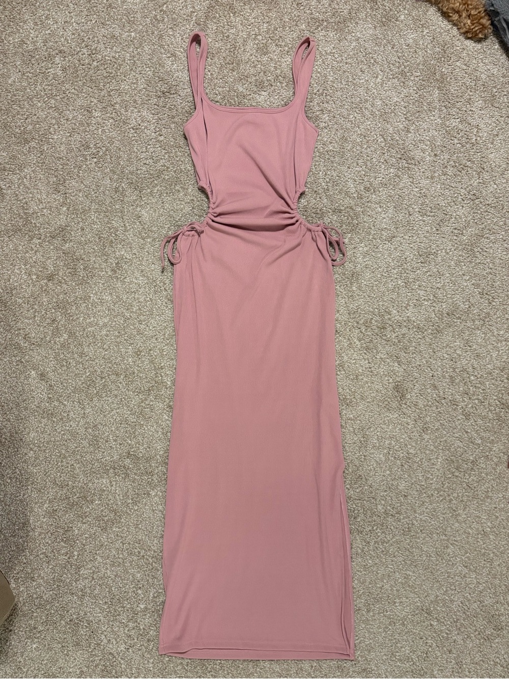 Dusty Rose Cutout Maxi Dress with Side Tie Details